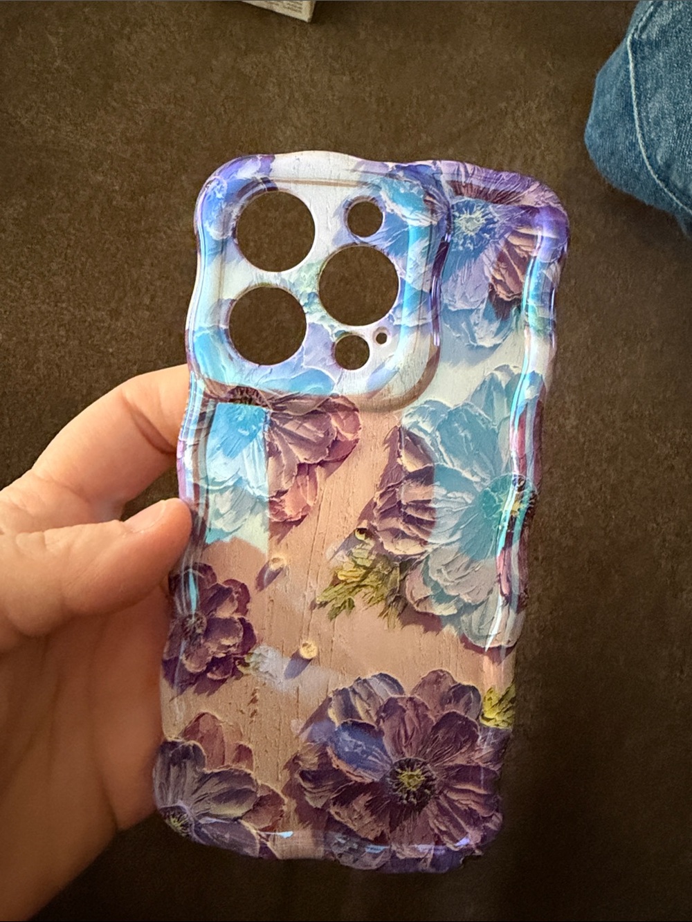 iPhone 15 Pro Floral Purple Blue Protective Phone Case